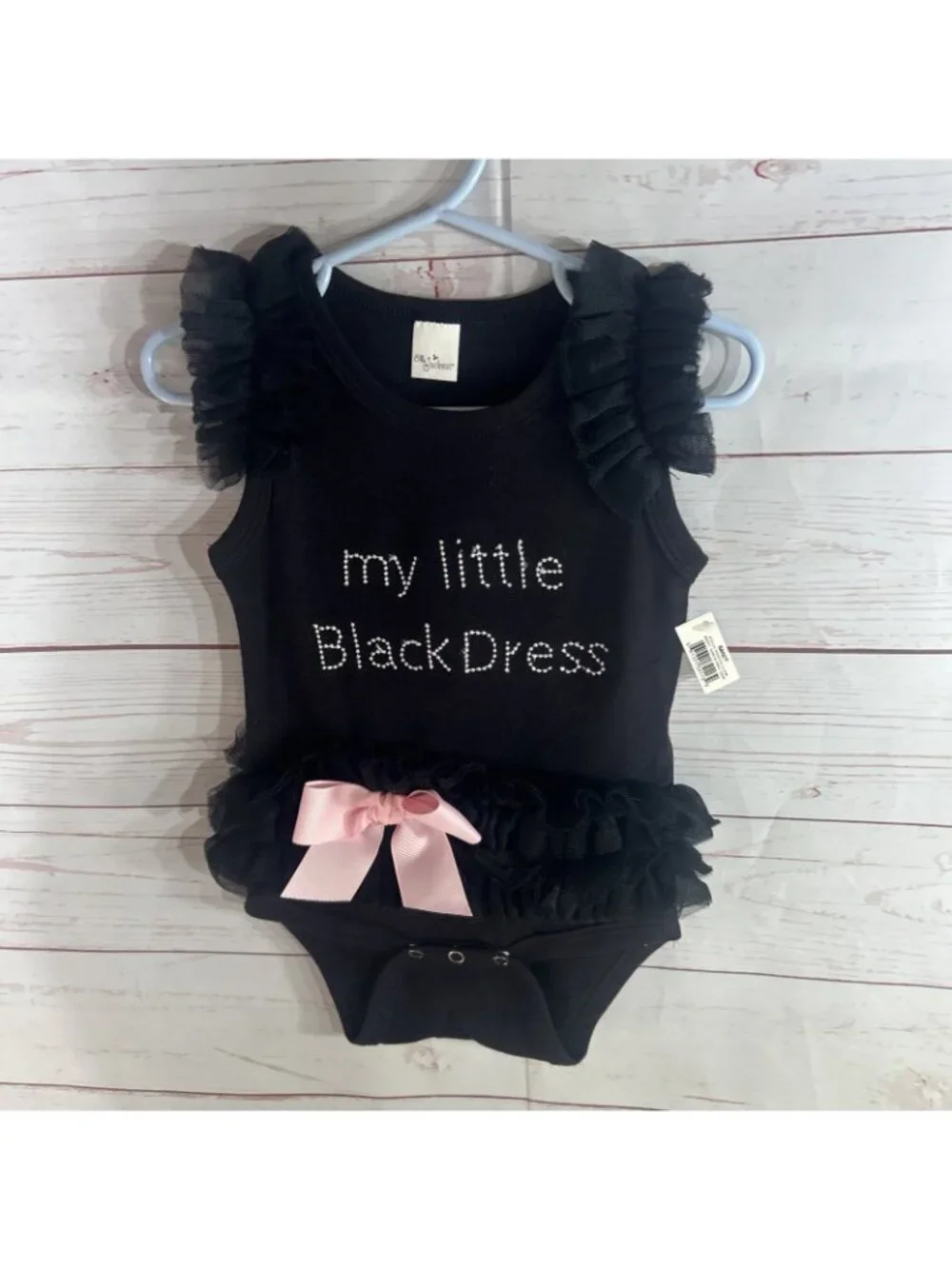 Baby Girl Bodysuit 1 pc Graphic Black Pink Bow Ruffle NWT Ella Jackson Sz 0-6 mo